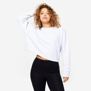 Cropped Feminino de Pilates Manga Longa Domyos Cinza