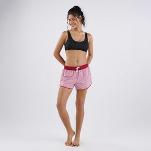 Short Feminino de Surf 100 Tribord Listrado Vermelho