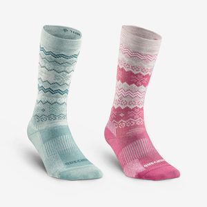 Meias para Caminhada na Trilha SH500 Mid (2 pares) Quechua Verde/Rosa
